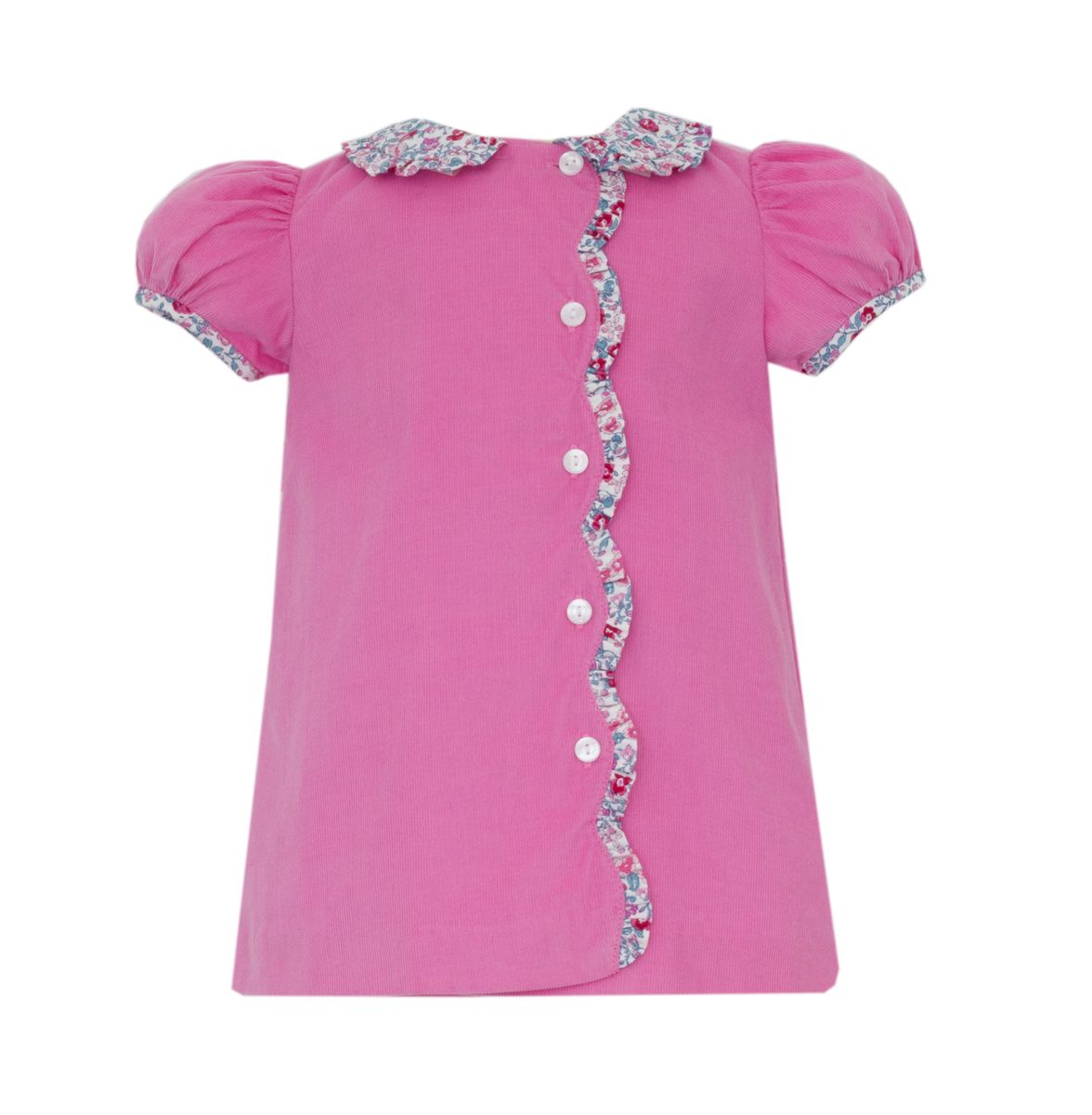 Pink Corduroy Dress With Pink Floral Ruffles S/S