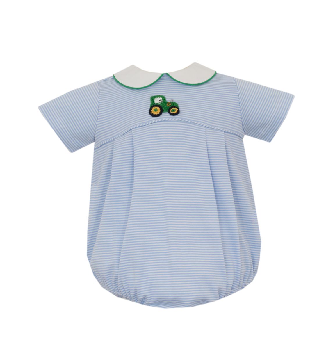 TRACTOR - Blue Knit Stripe Boy Bubble S/S