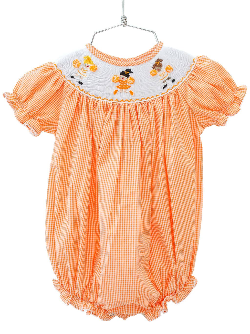 Orange and White Cheerleaders Smocked Birdie Bubble
