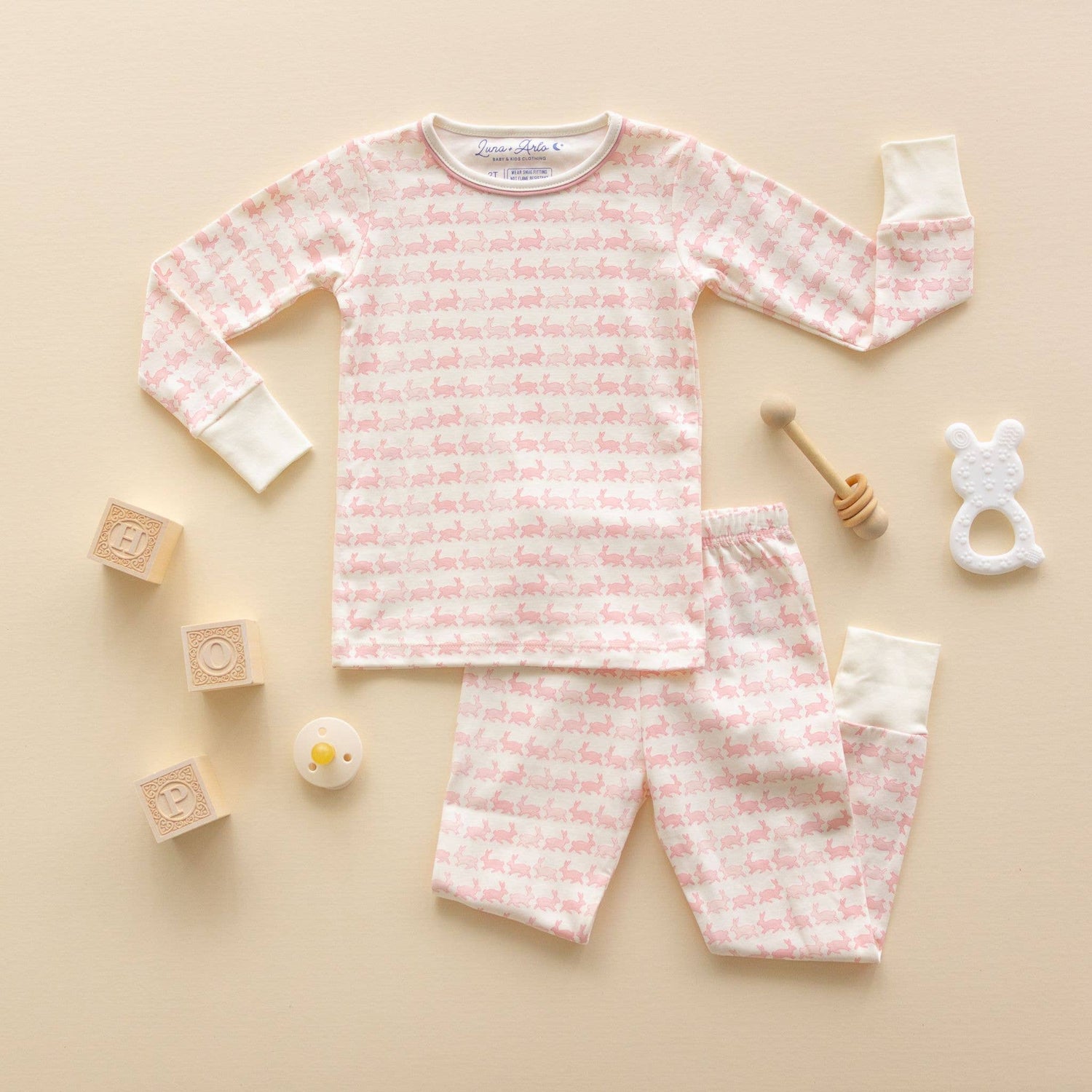 Bunny Hop Long Pajamas - Dusty Rose