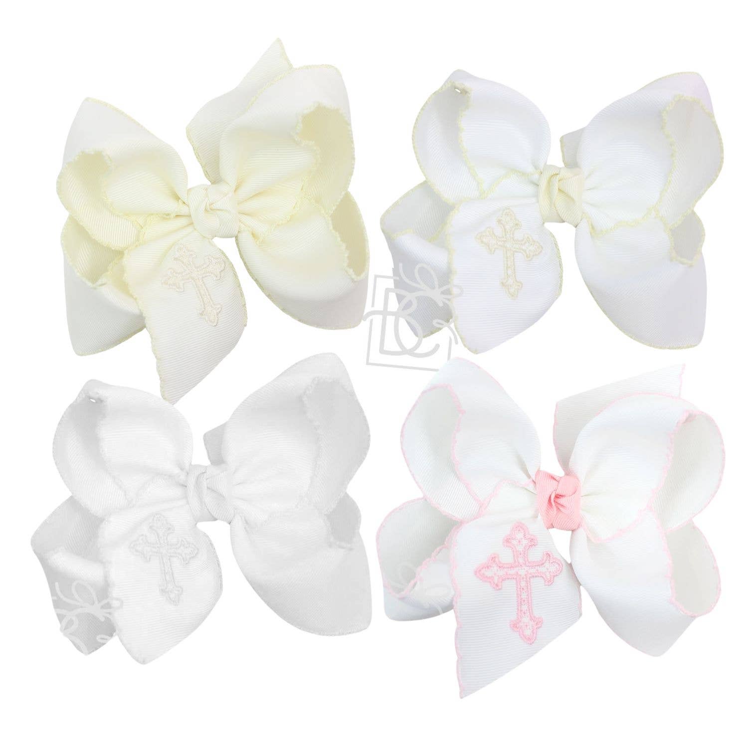 EMBROIDERED CROSS CROCHET EDGE BOWS