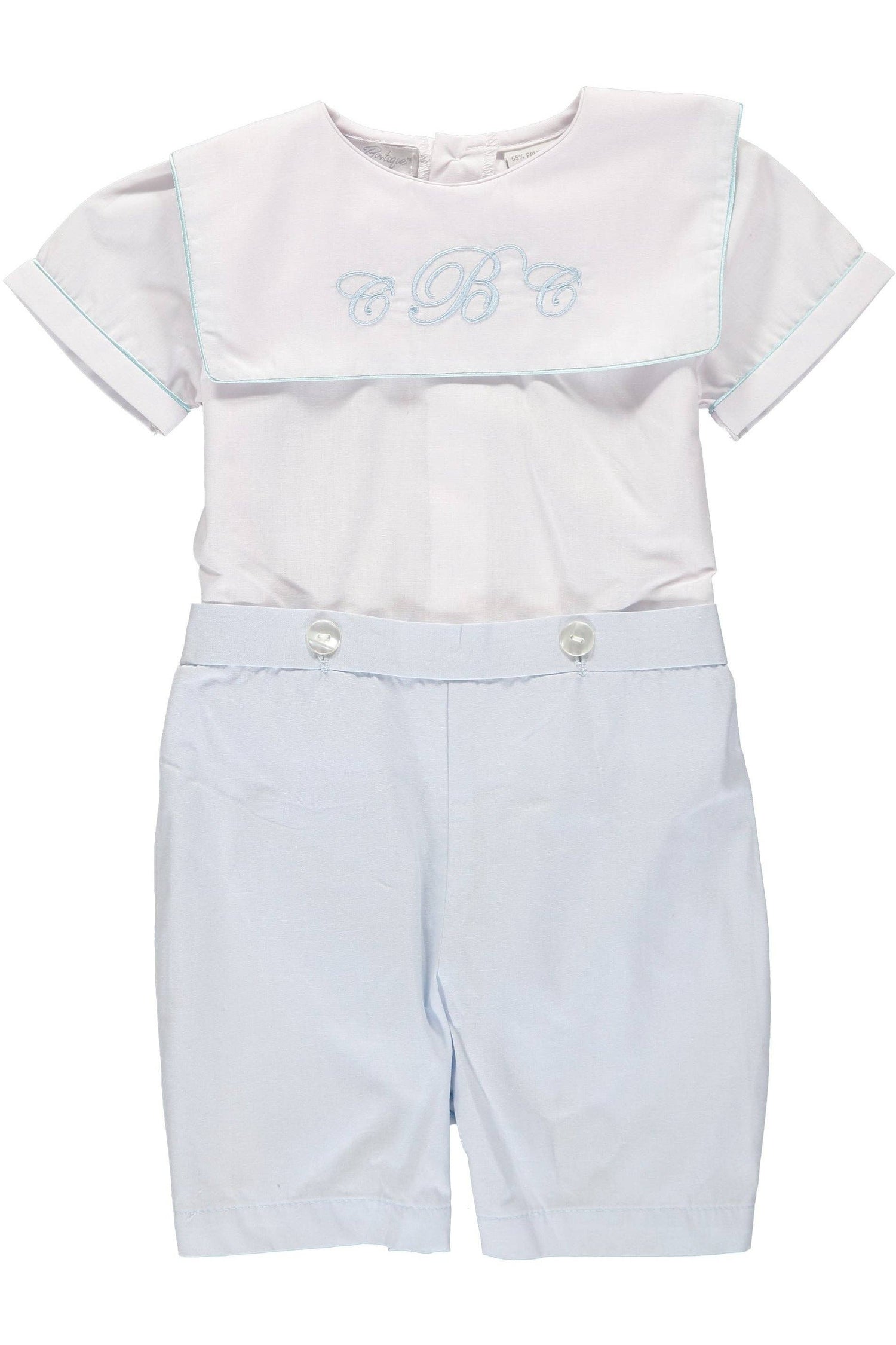 Personalized Baby Boy Classic Monogram Bobbie Suit - White B