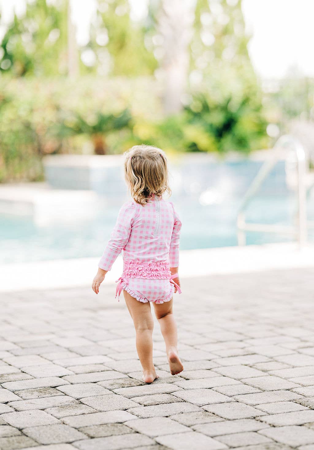 Girls Swimsuit - Ruffle Bottom - Pink Gingham