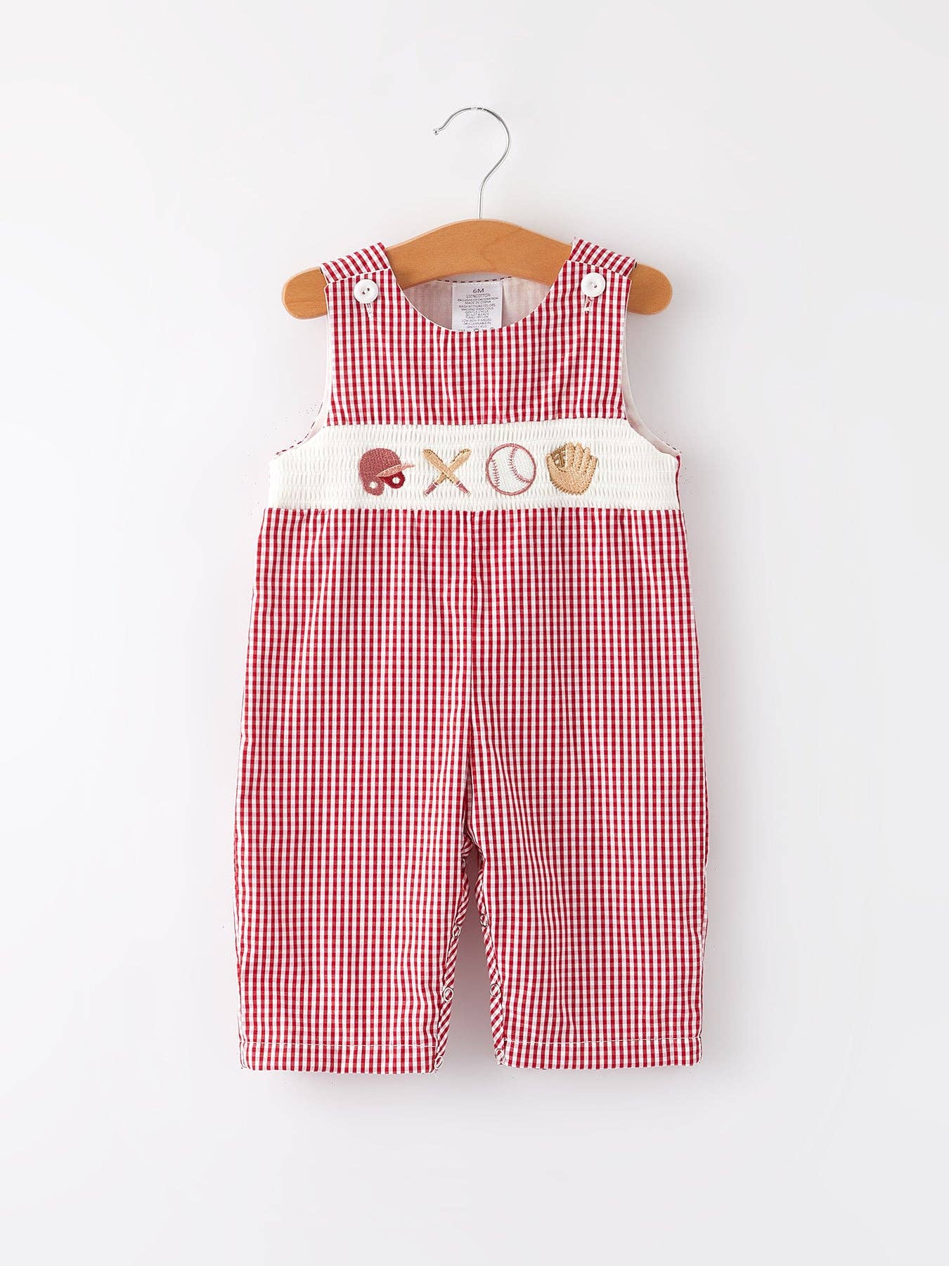 Baseball Baby Boys Smocking Embroidered Plaid Romper
