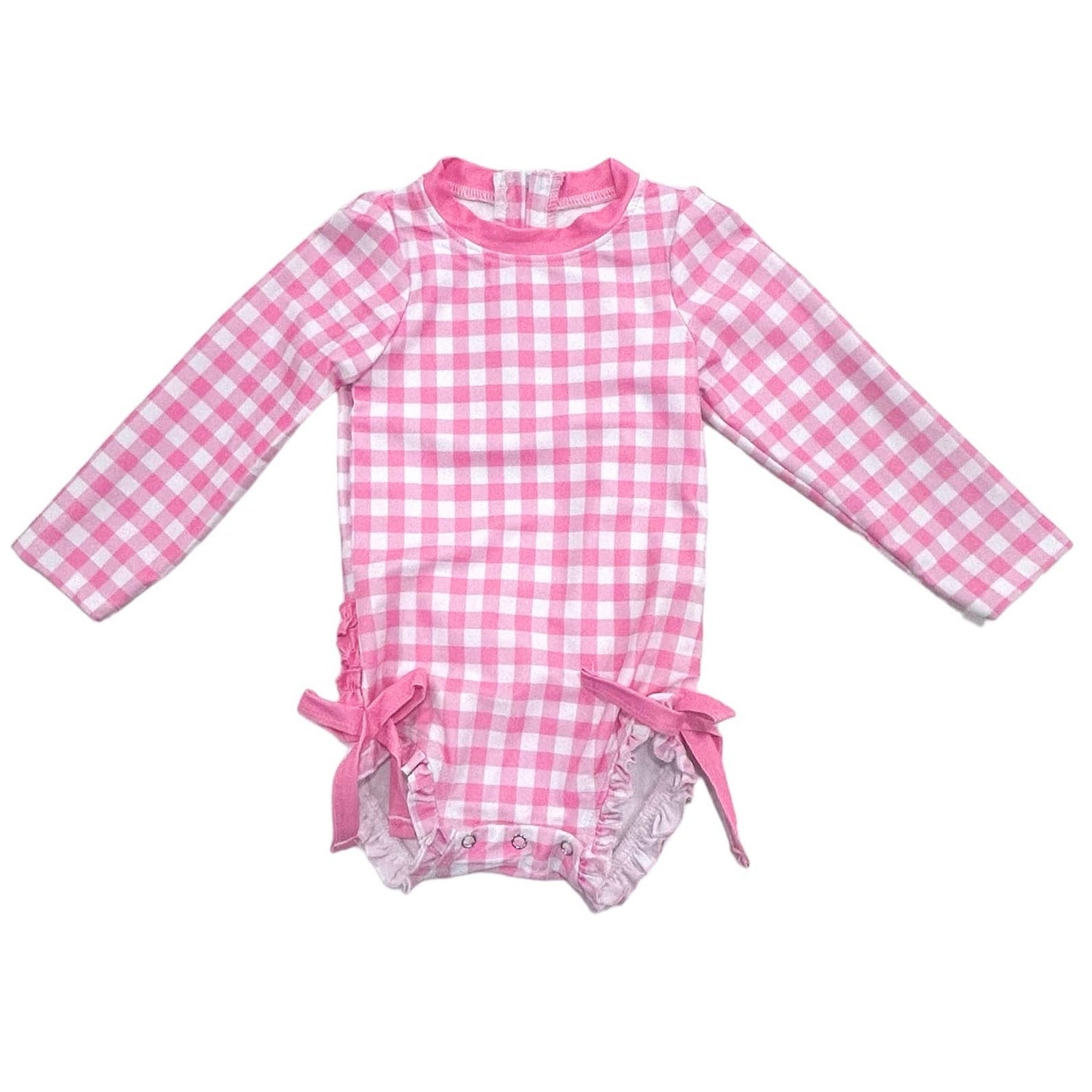 Girls Swimsuit - Ruffle Bottom - Pink Gingham