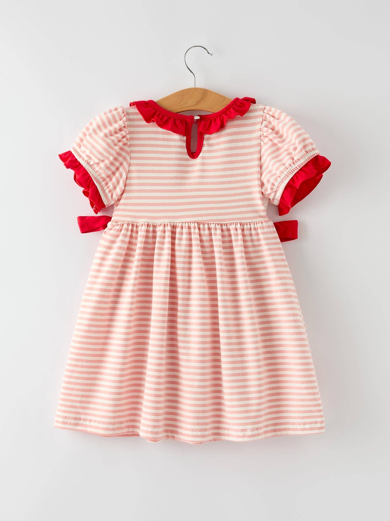 Christmas Candy Cane Smocking Embroidery Striped Girls Dress