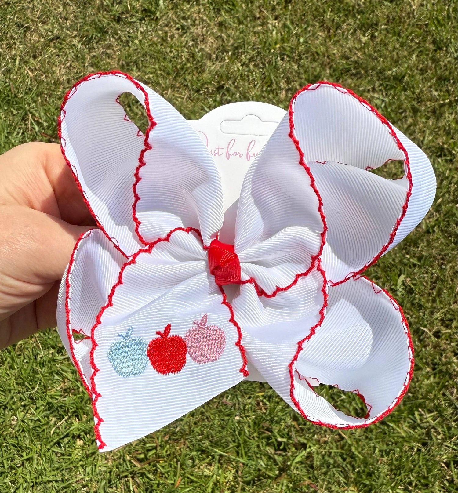 Apple Trio Embroidered Hair Bow: 5 inch