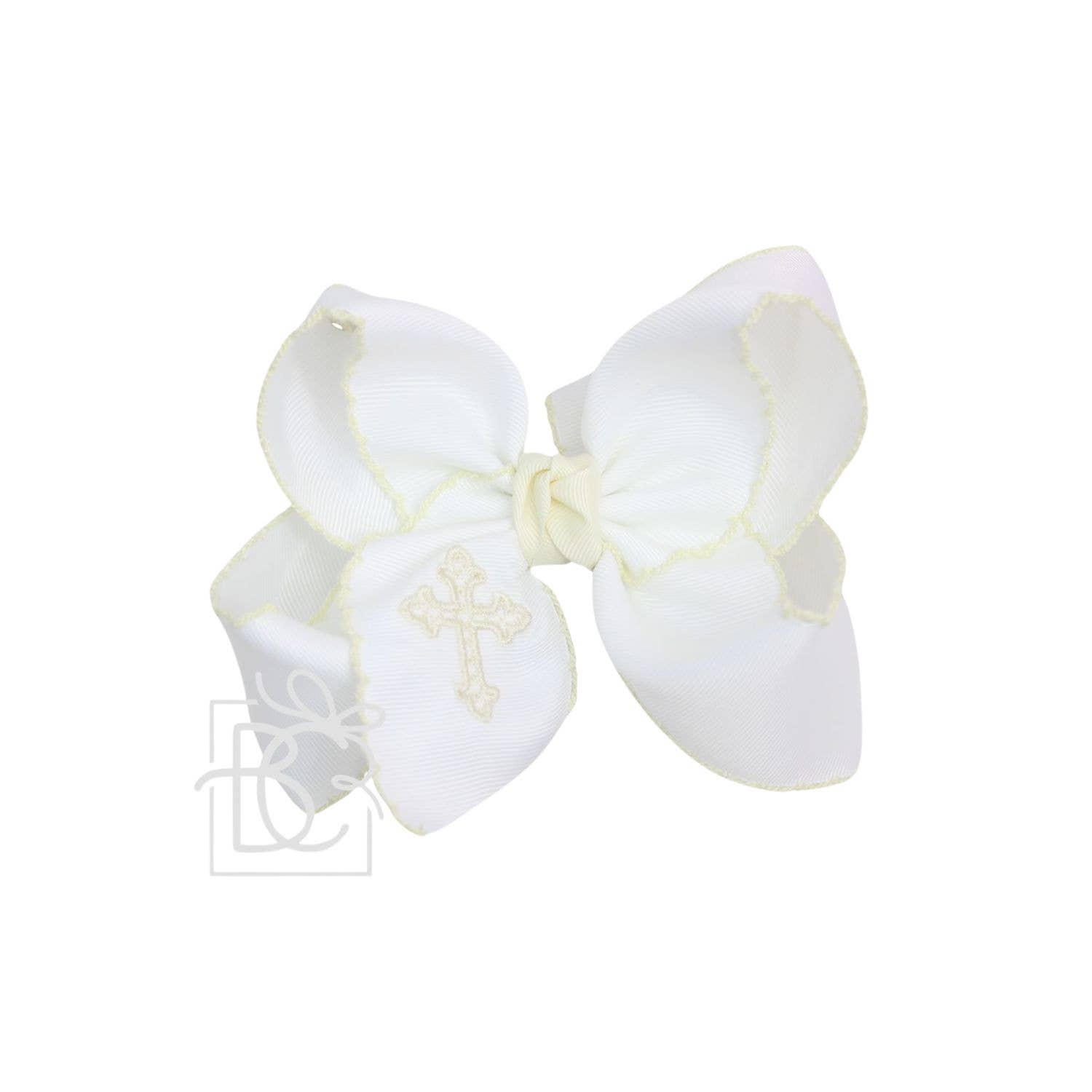 EMBROIDERED CROSS CROCHET EDGE BOWS