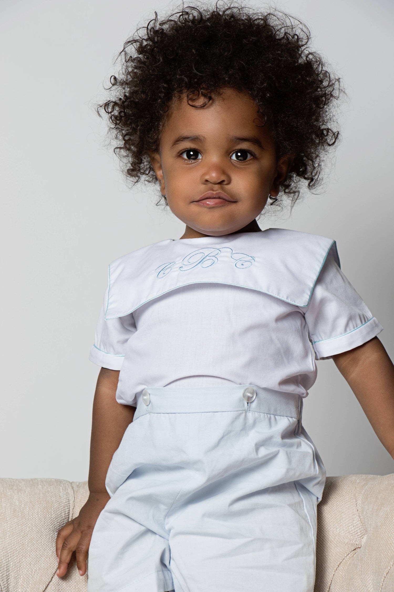Personalized Baby Boy Classic Monogram Bobbie Suit - White B