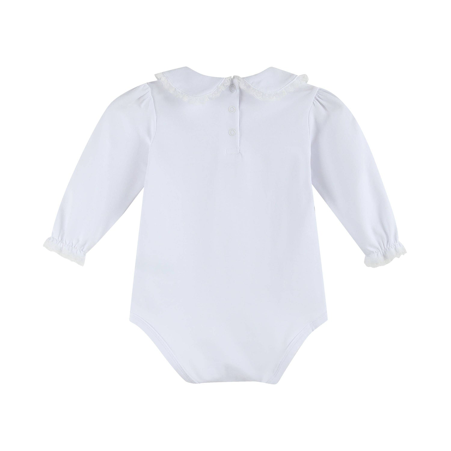 White Lace Collared Girls Long Sleeve Bodysuit Romper