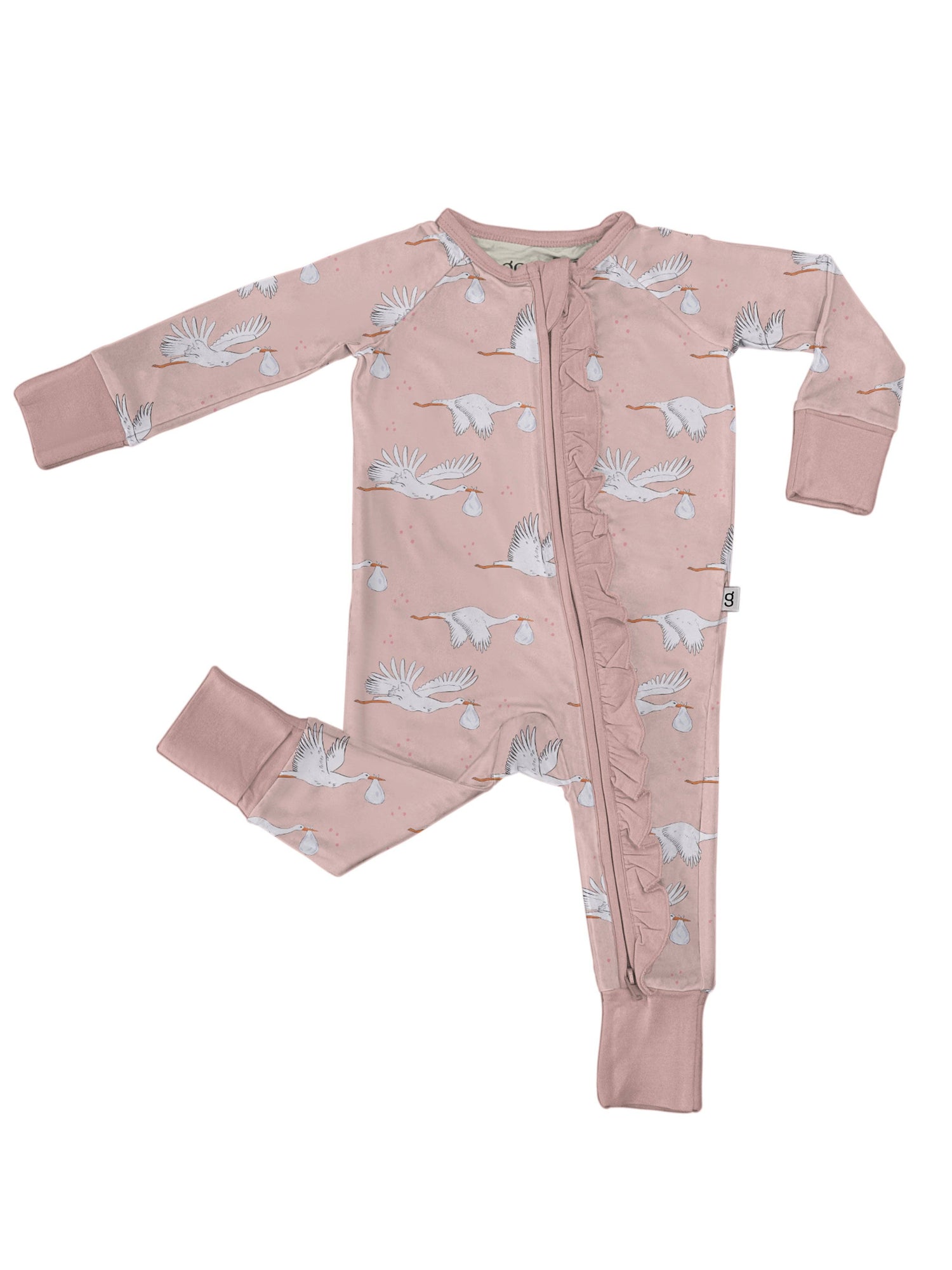Baby Girl Pink Storks Bamboo Zip Pajamas