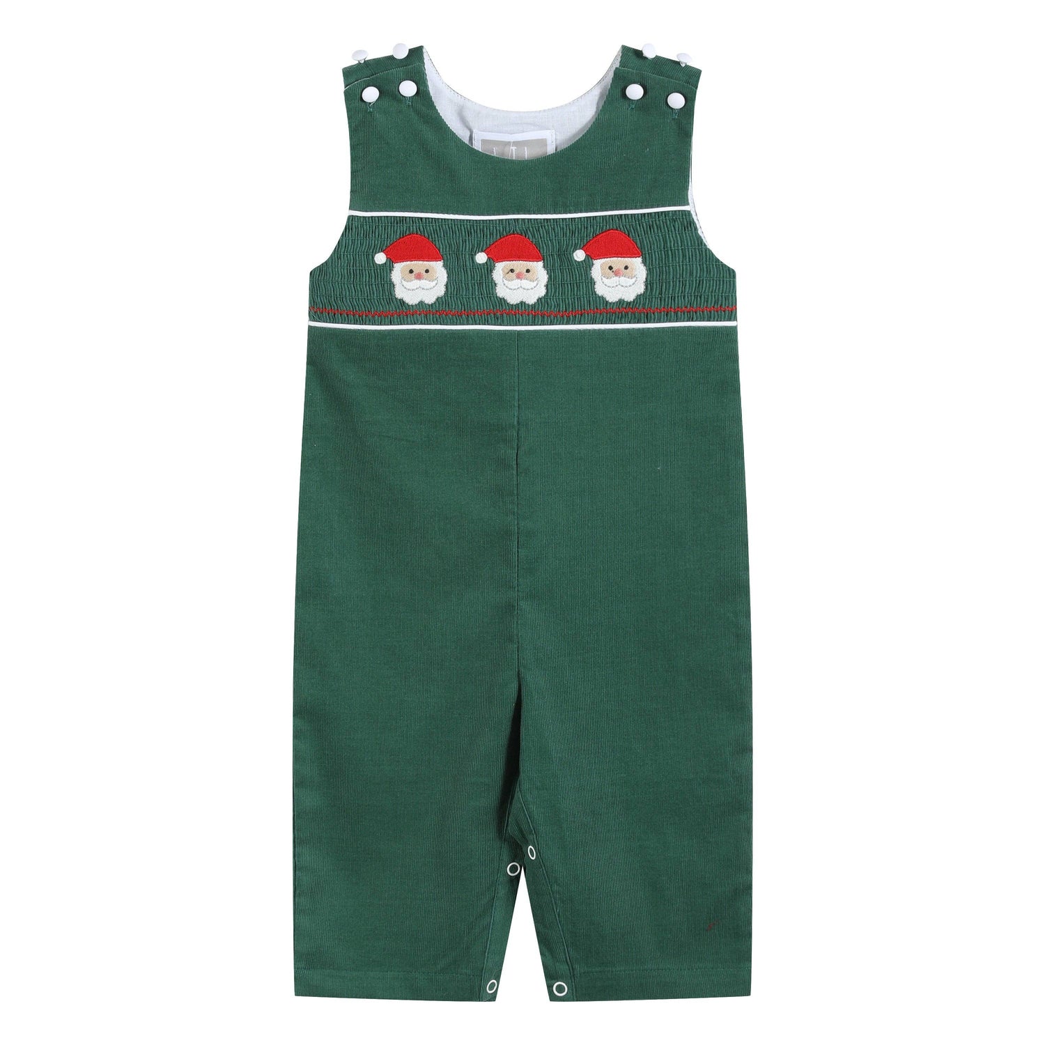 Green Corduroy Santa Smocked Overalls