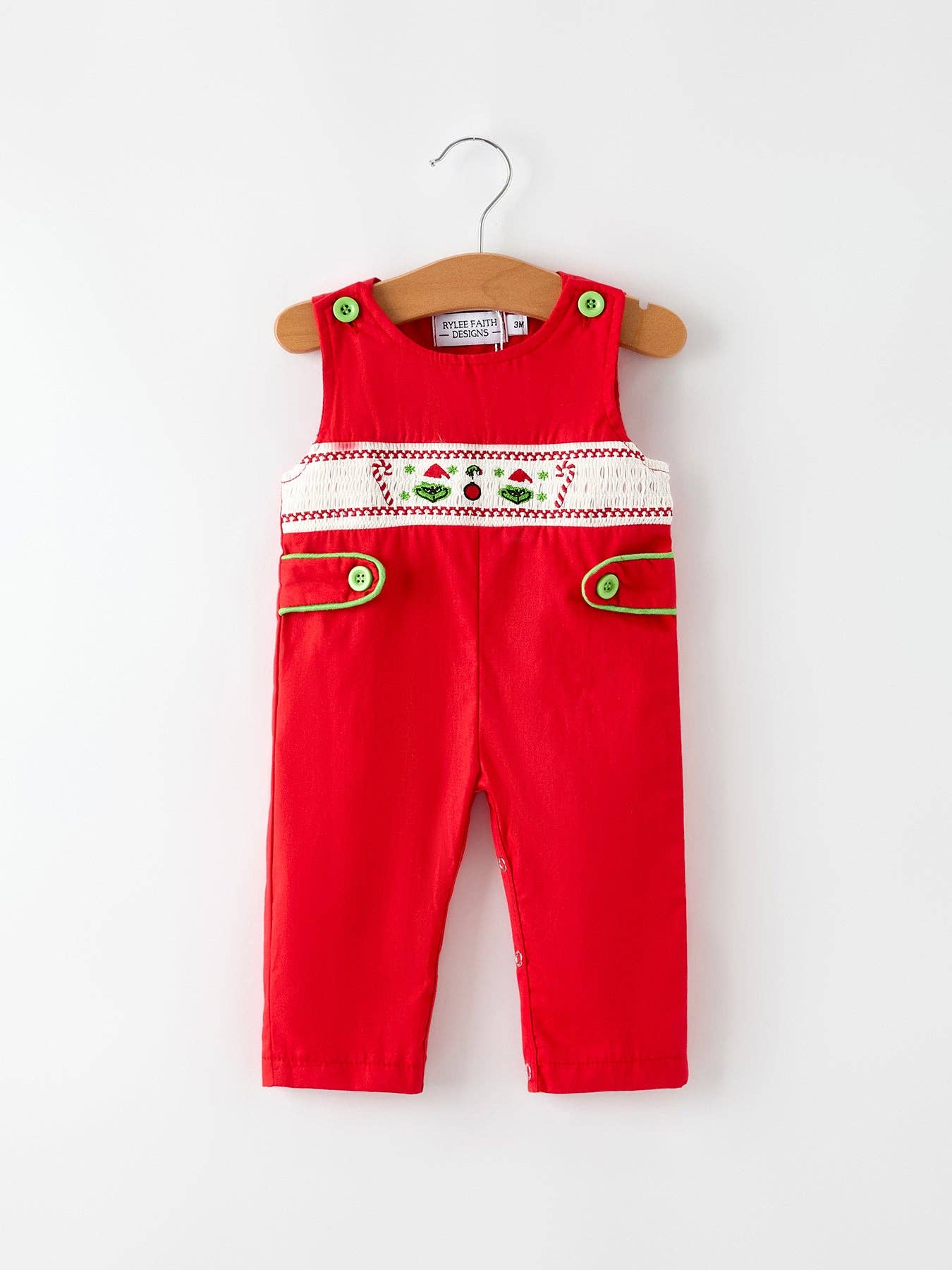 Grinch Cheer: Red Holiday Baby Boys Romper with Cute Embroidery