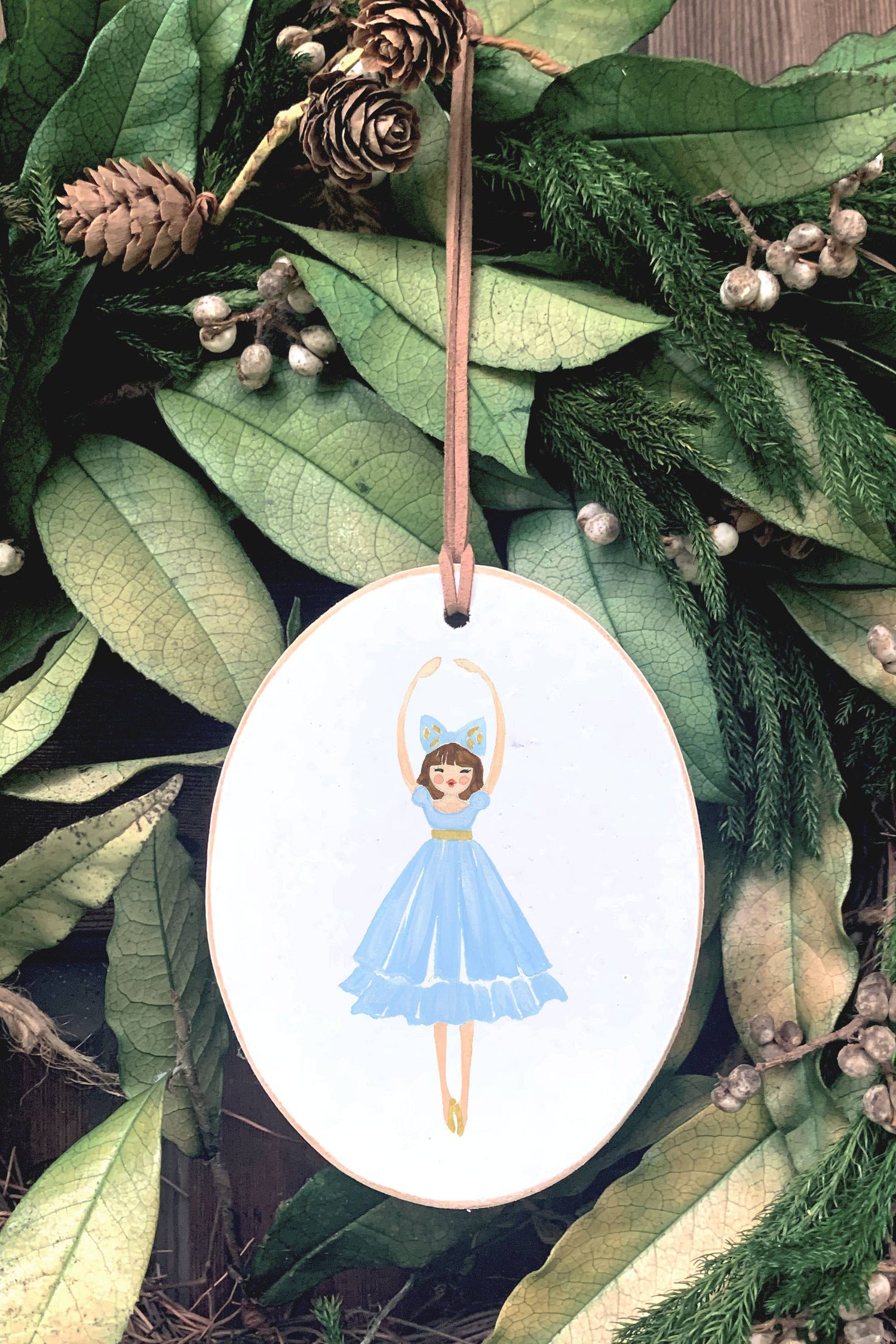 Little Girl Gift, Blue Ballerina, Dancers, Wooden Ornament
