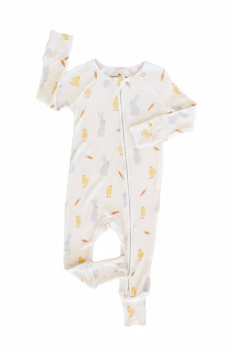 Sweet Peep Bamboo Waffle Convertible Zip Romper