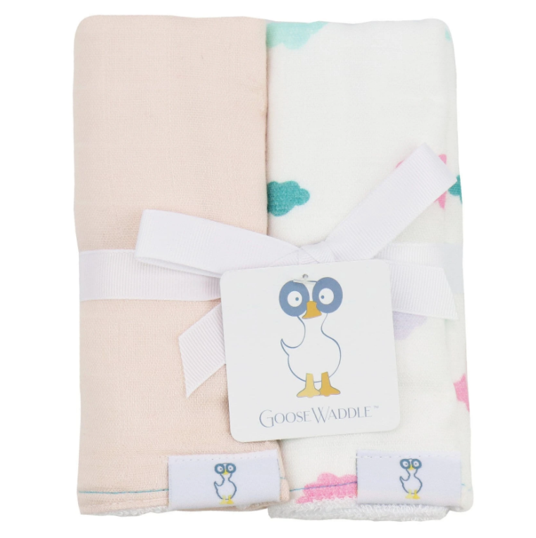2 PK Muslin & Terry Cloth Burp Cloth Peach/Clouds