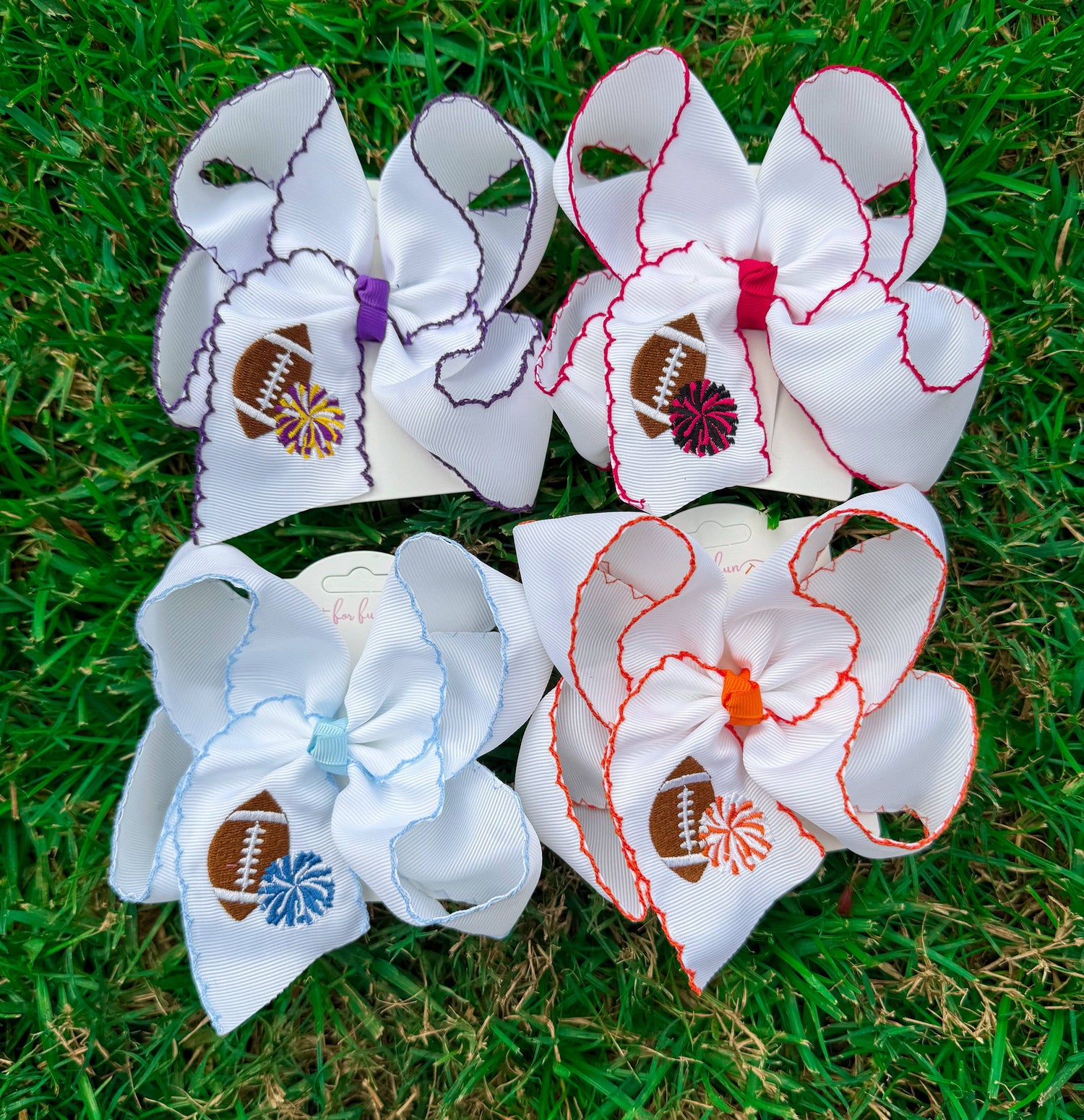 Kick-Off Cuties Embroidered Hair Bows: Orange