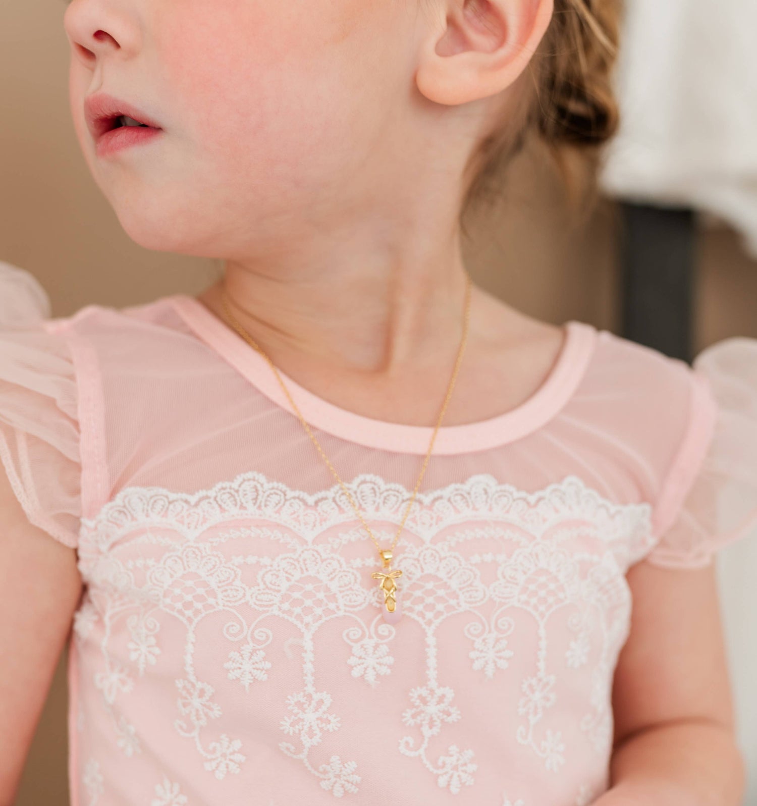 Girls 14K Gold-Plated Pink Ballet Slipper Necklace for Kids