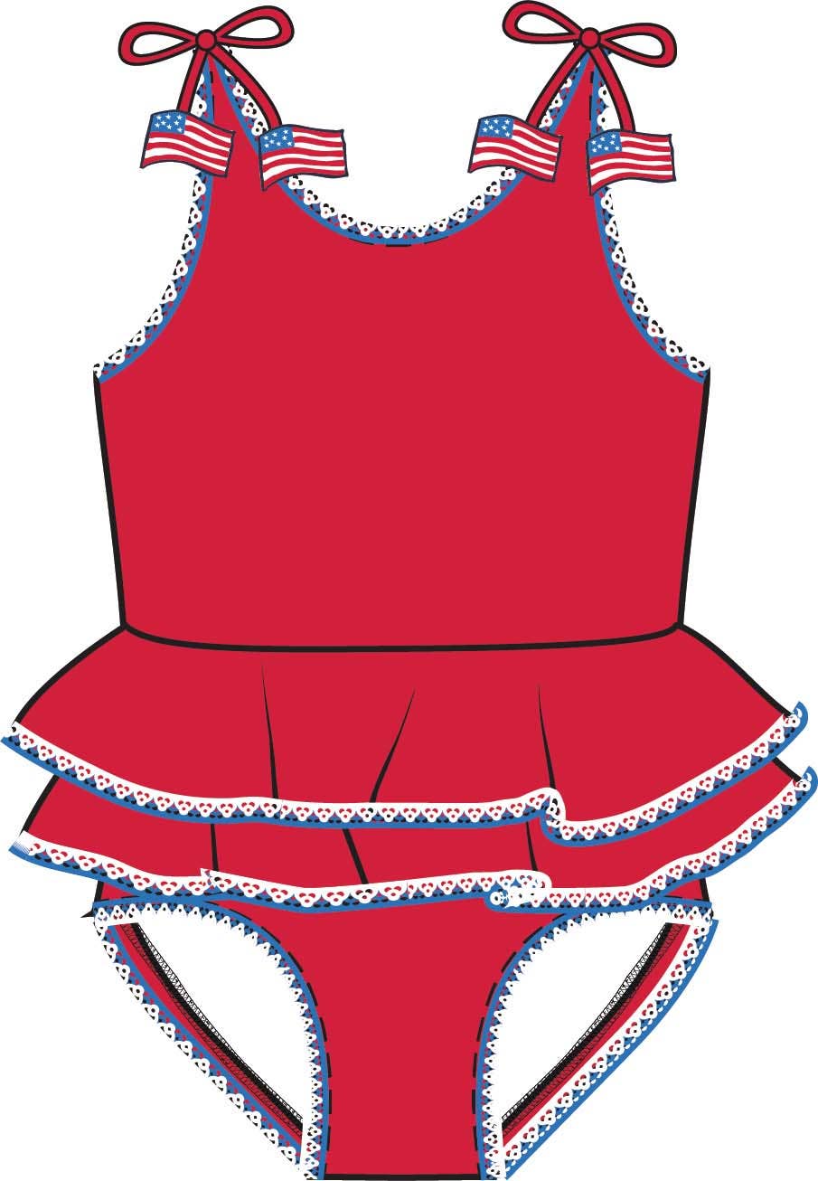 Girls Vintage Red Crochet Detail Peplum One Piece Swimsuit