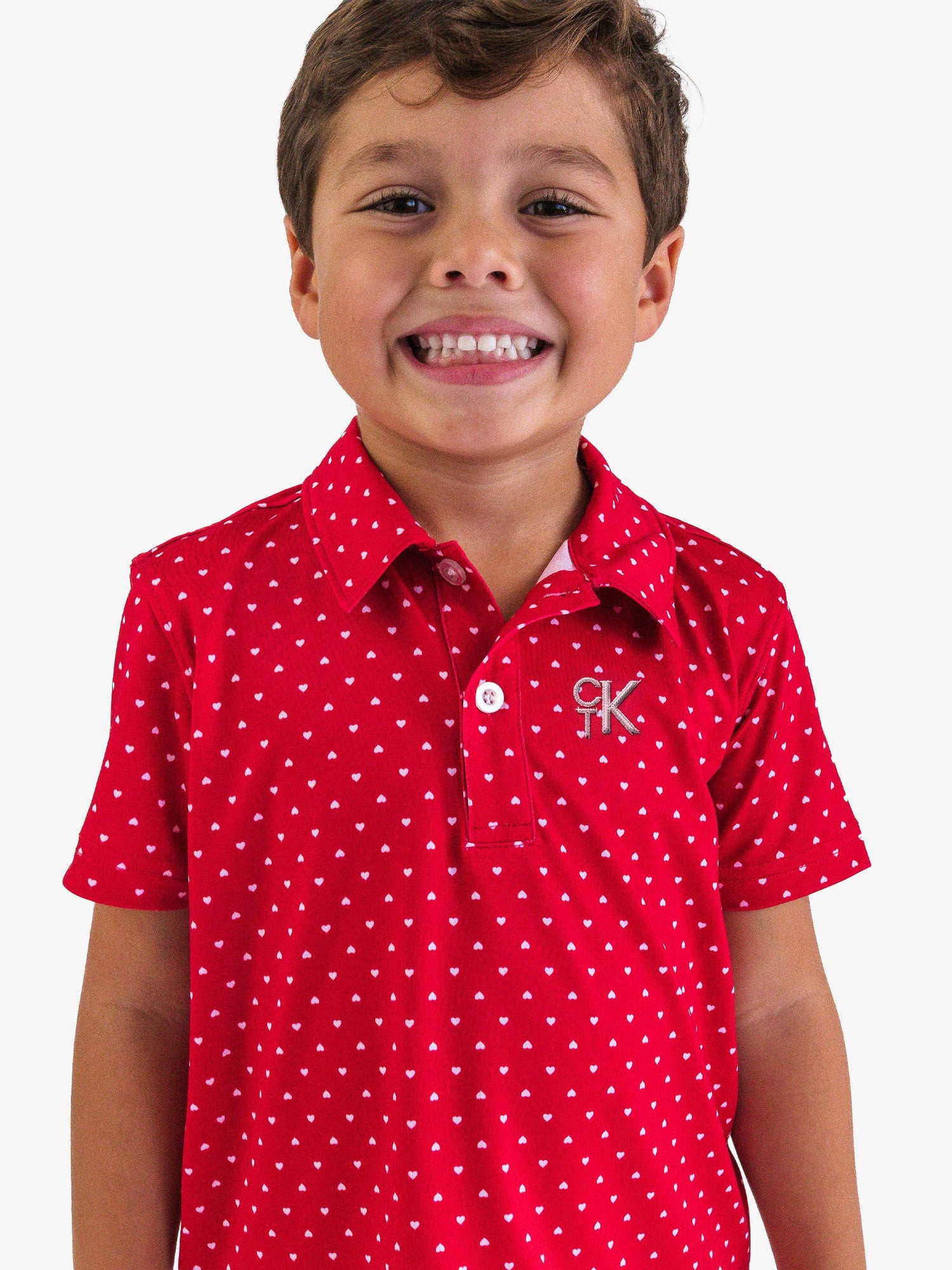 Boys Red Heart Polka Dot Knit Short Sleeve Performance Polo