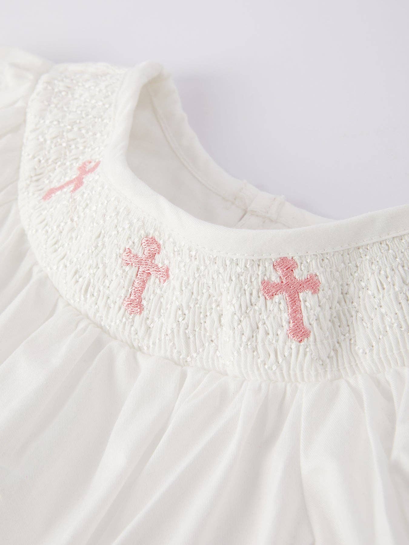 White  Smocked Church Christ Bishop Christening Girls Romper