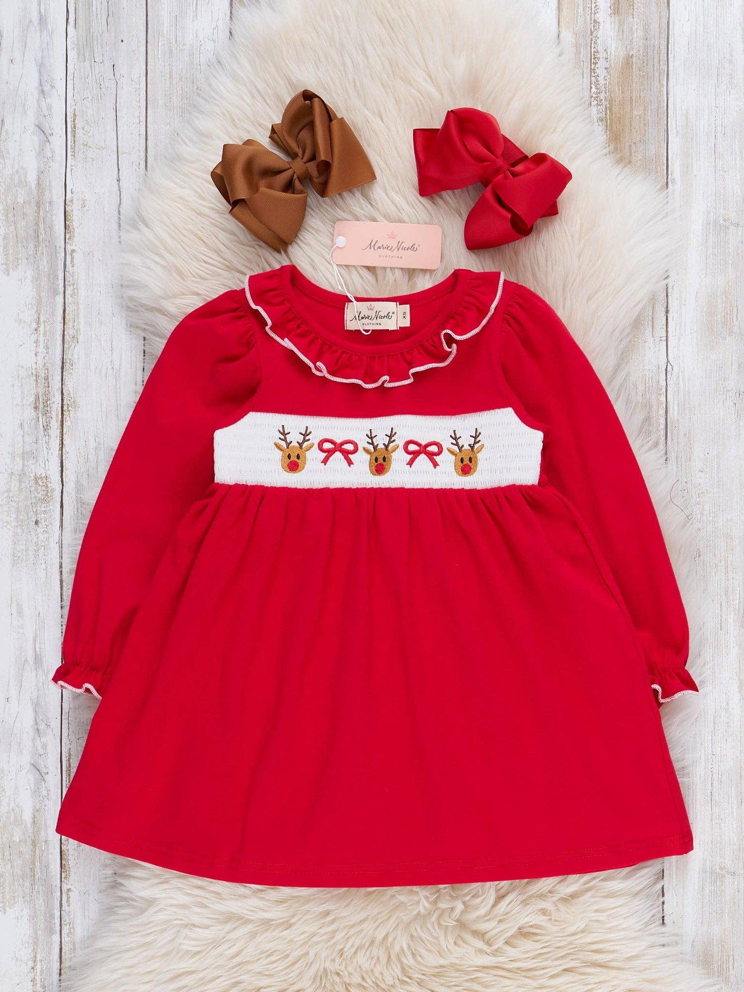 Reindeer Ribbons Smocked Dress