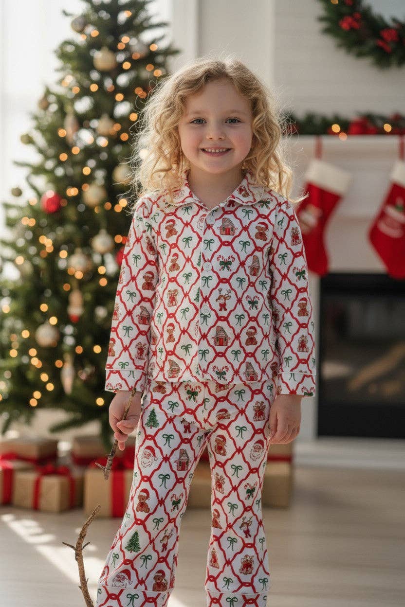 Santa & teddy bear coquette printed pajamas. GLP080716-sol