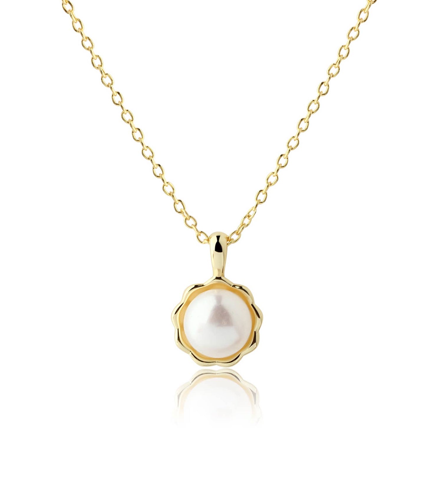 Girls 14K Gold-Plated White Pearl Necklace for Toddler, Kids