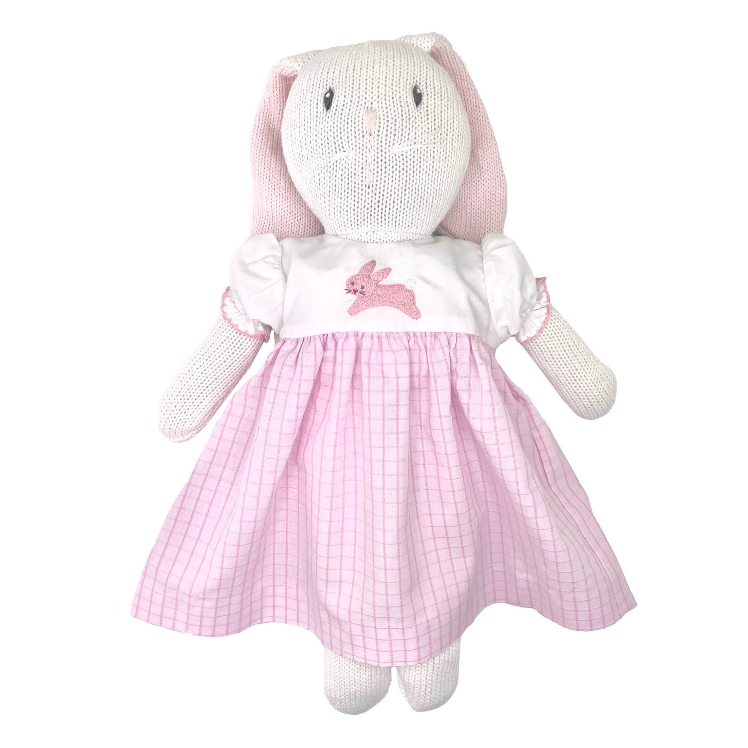 Knit Bunny Doll with Embroidered Pink Dress