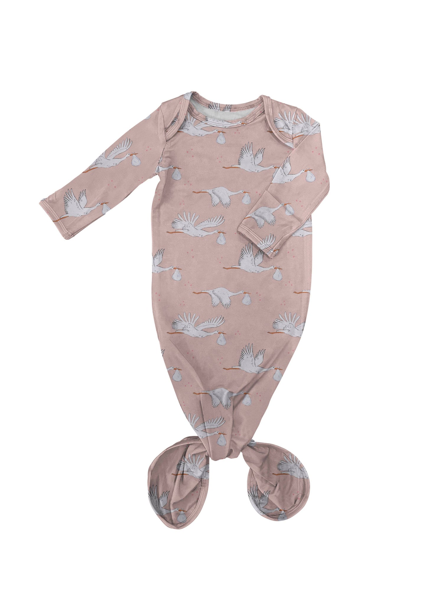 Baby Girl Pink Storks Knotted Infant Gown 