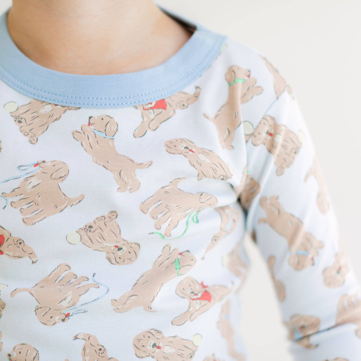Golden Pup Long Pajamas - Light Blue