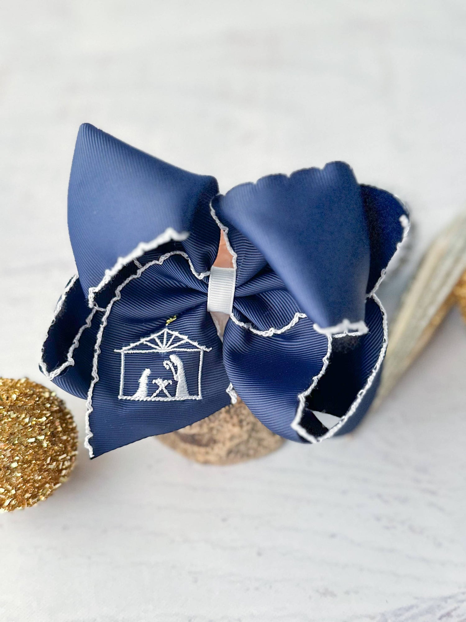 Nativity Scene Embroidered Moonstitch Hair Bow