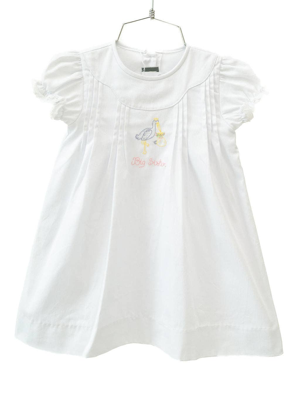 White Big Sister Stork Embroidered Dress