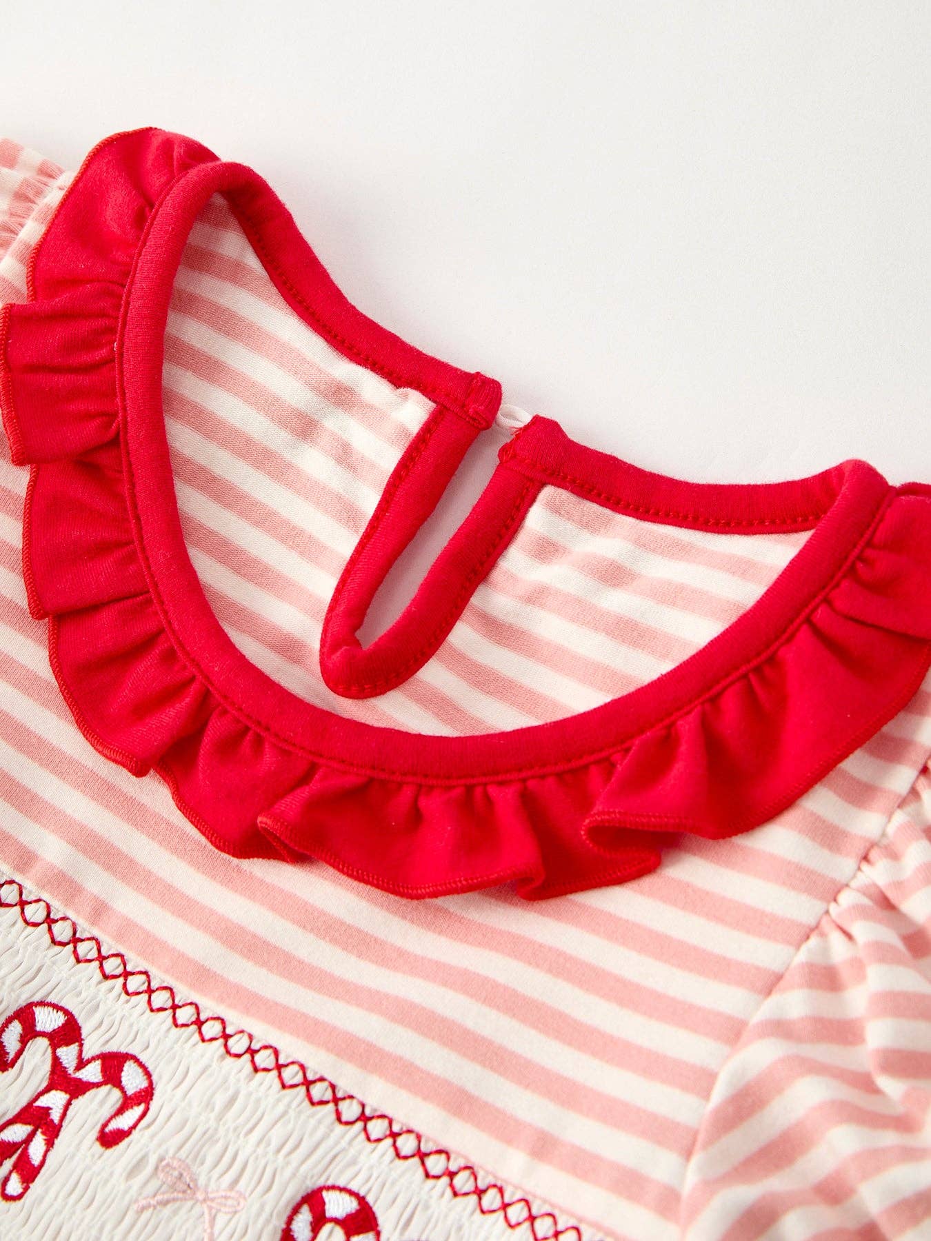 Christmas Candy Cane Smocking Embroidery Striped Girls Dress