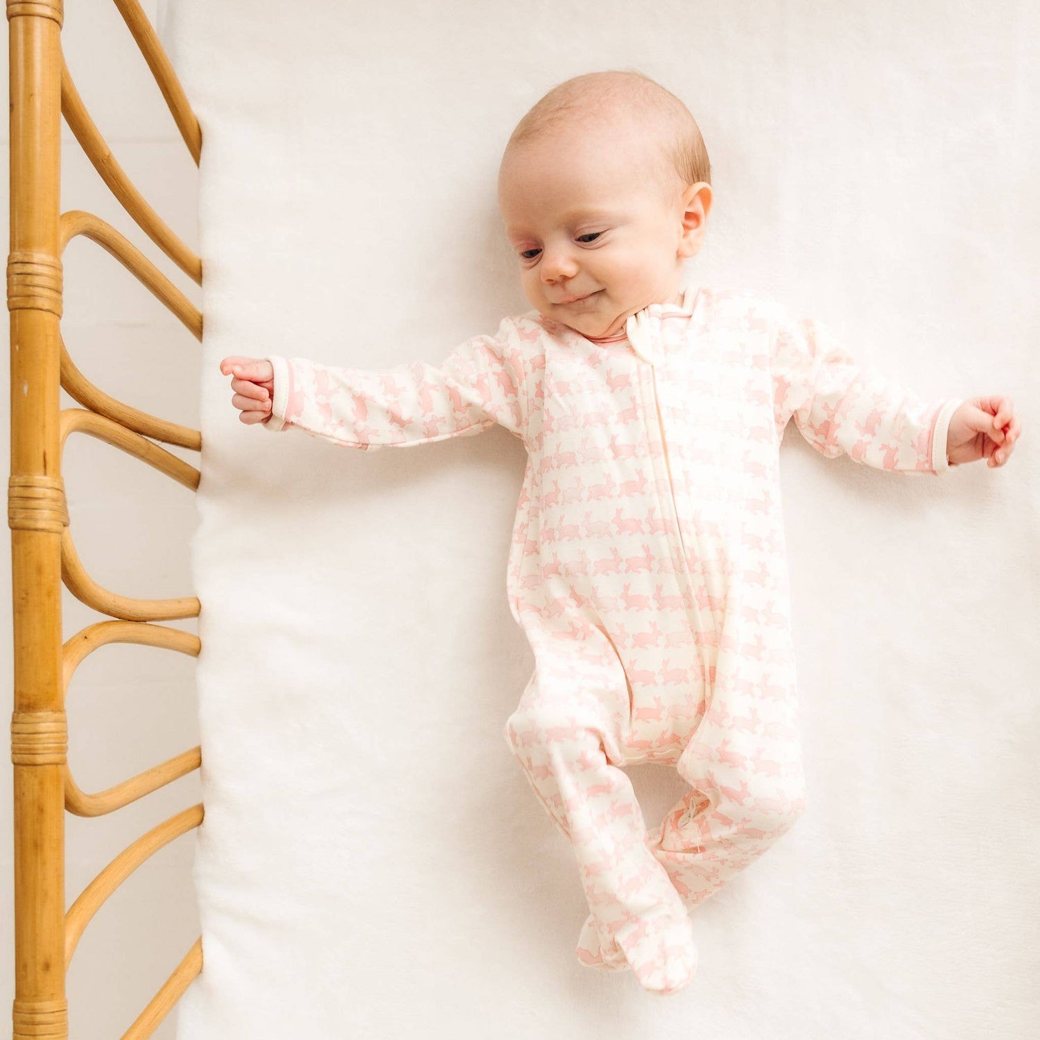 Bunny Hop Zip Footie - Dusty Rose