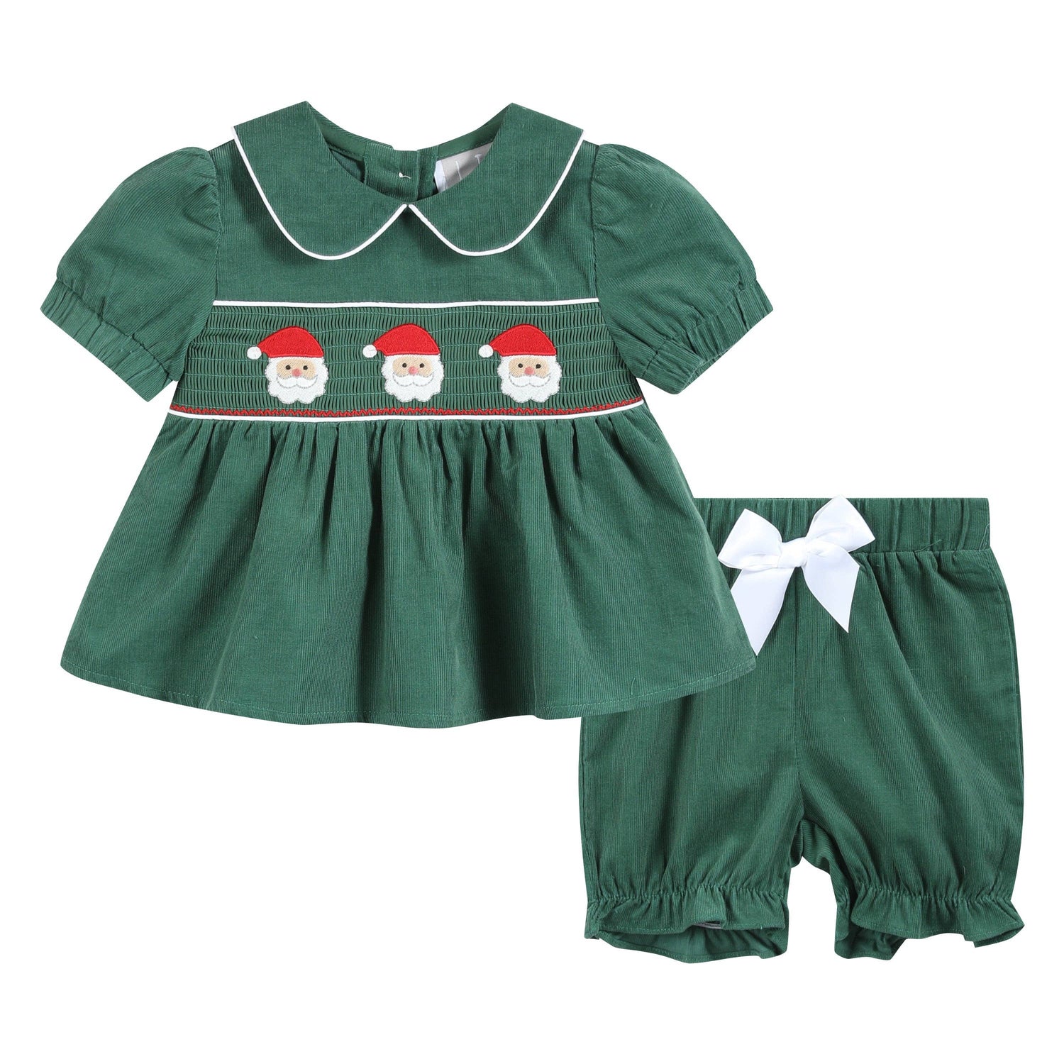 Green Velvet Santa Smocked Dress and Bloomers