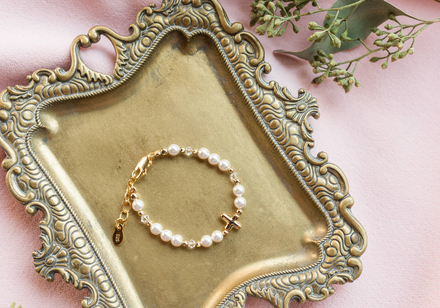 14K Gold-Plated Baby Cross Bracelet Baptism & Communion Gift