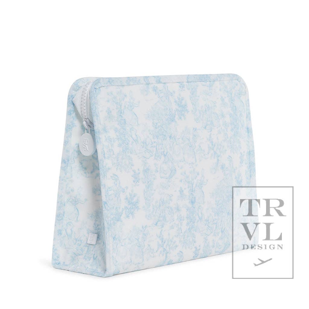 Roadie Large - Bunny Toile Blue Zip Pouch