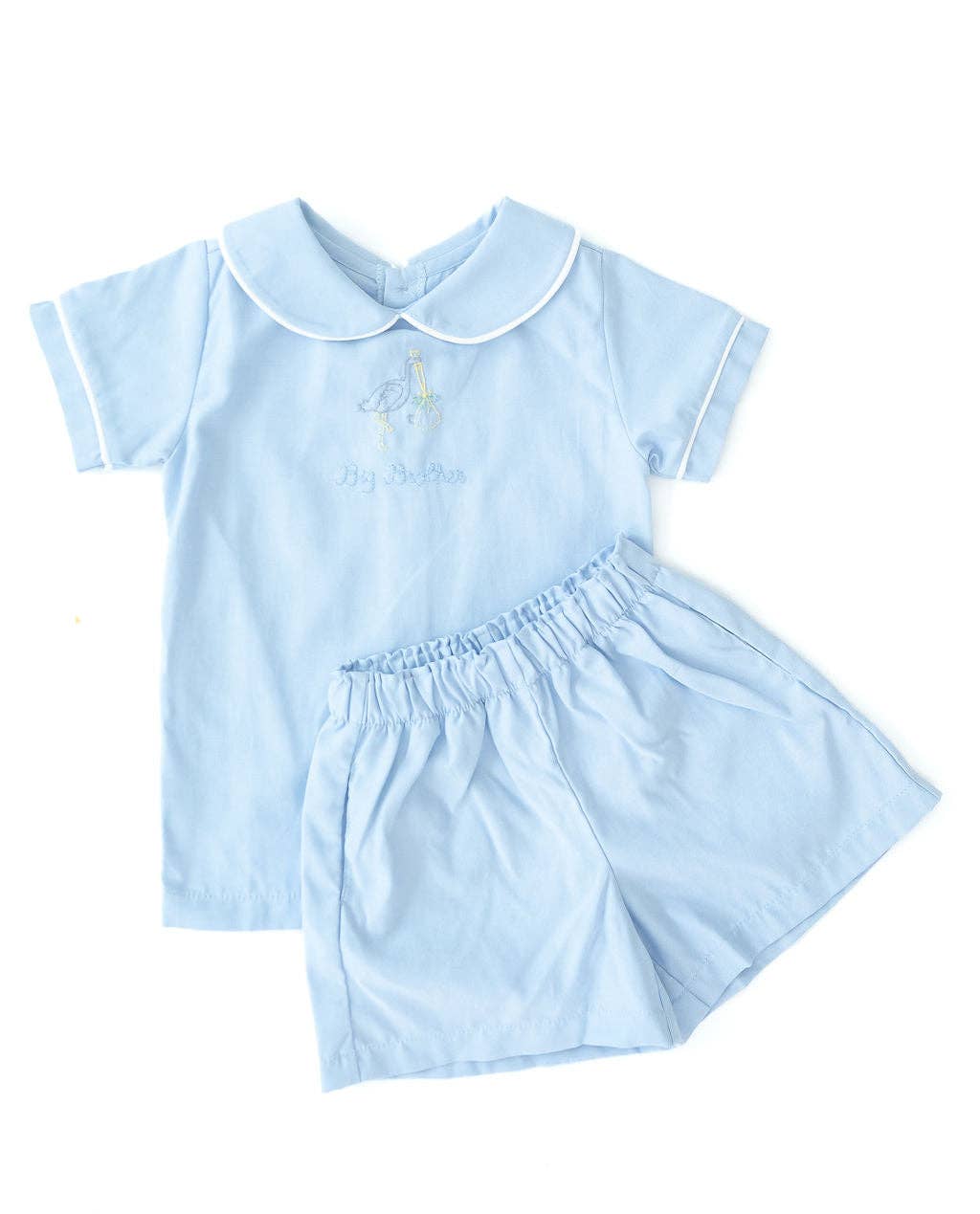 Big Brother Stork Embroidered Peter Pan Collar Shirt/Shorts Set