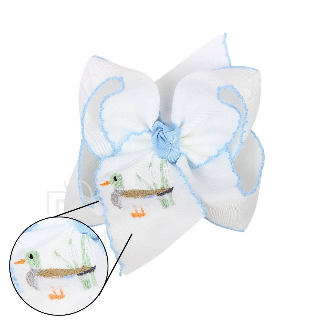 EMBROIDERED PASTEL DUCK HAIR BOW ON ALLIGATOR CLIP