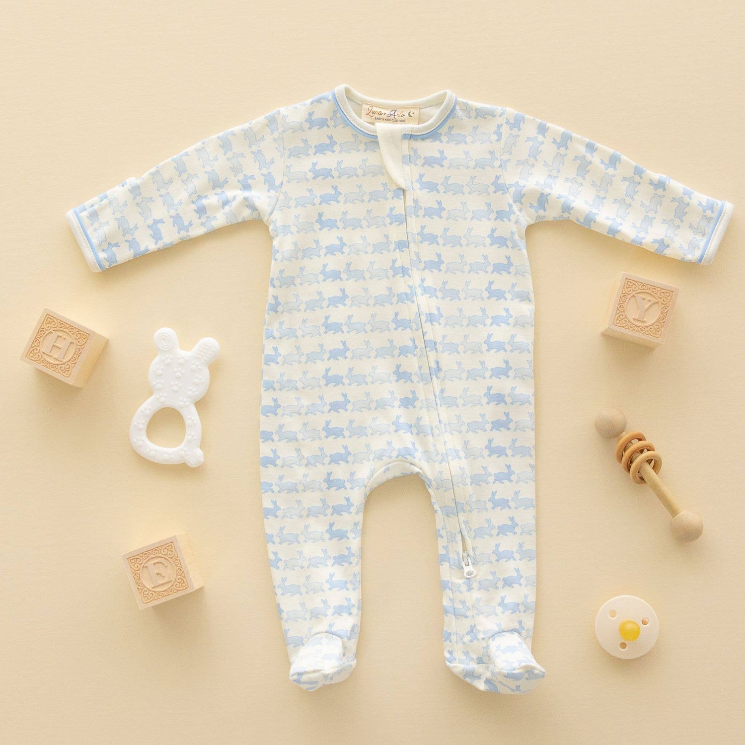 Bunny Hop Zip Footie - Sky