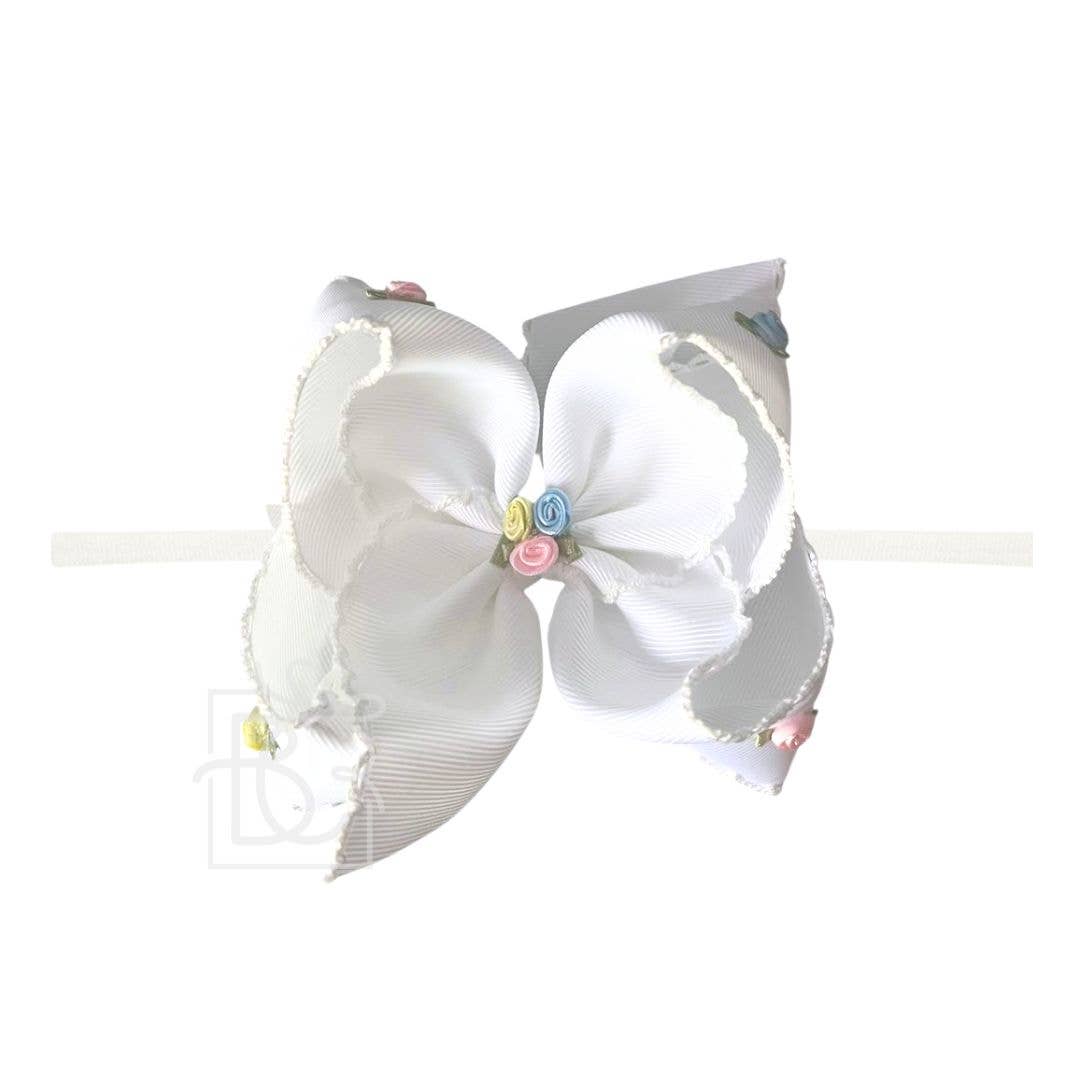 1/4" PANTYHOSE HDBD W/ FLOWER EMBELLISHED CROCHET EDGE BOW