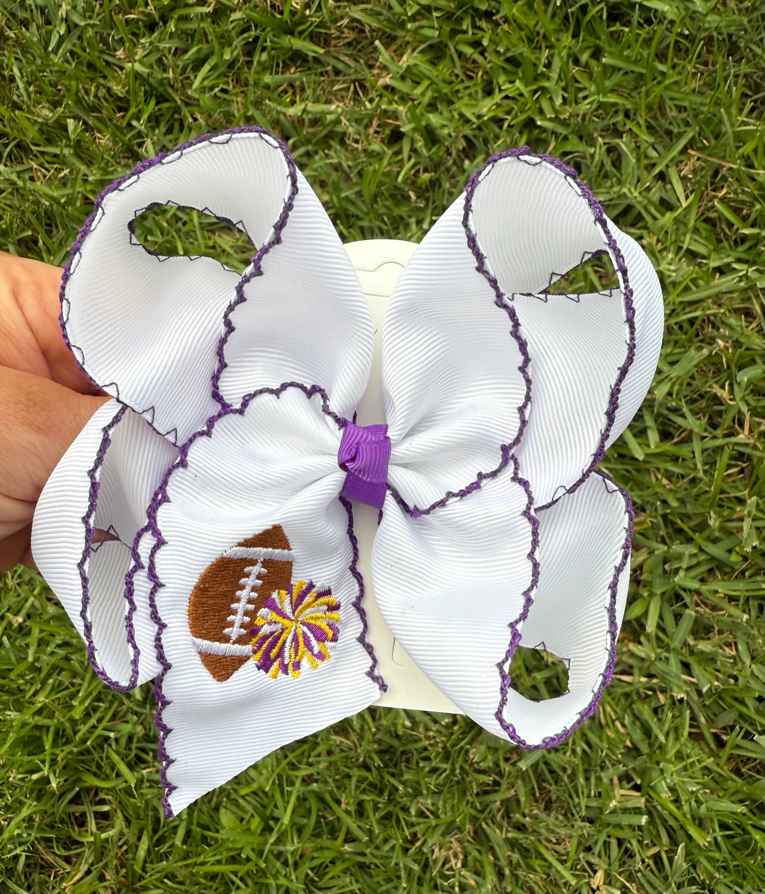 Kick-Off Cuties Embroidered Hair Bows: Orange