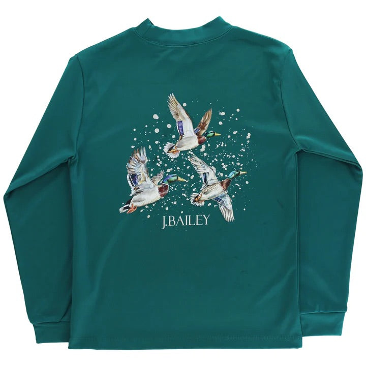 Performance Long Sleeve Logo Tee- Ducks on Teal