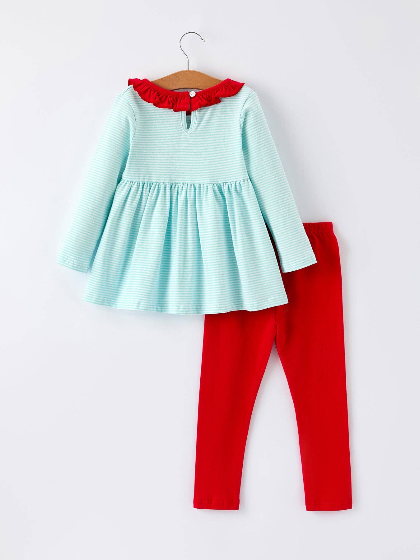 Girls Christmas Santa Candy Cane Cookie Embroidery Striped Set