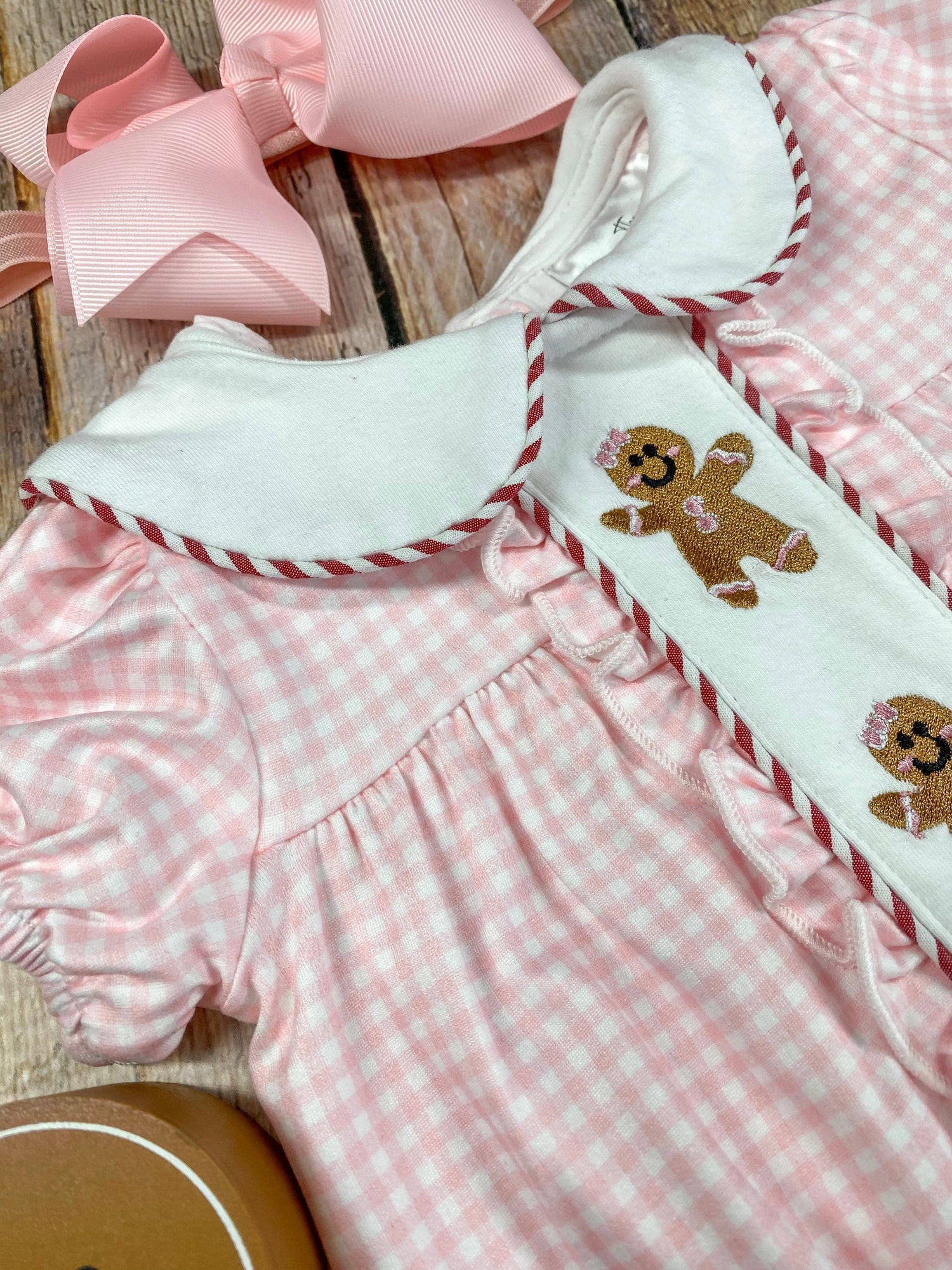 Gingerbread Friends Pink Embroidered Infant Romper