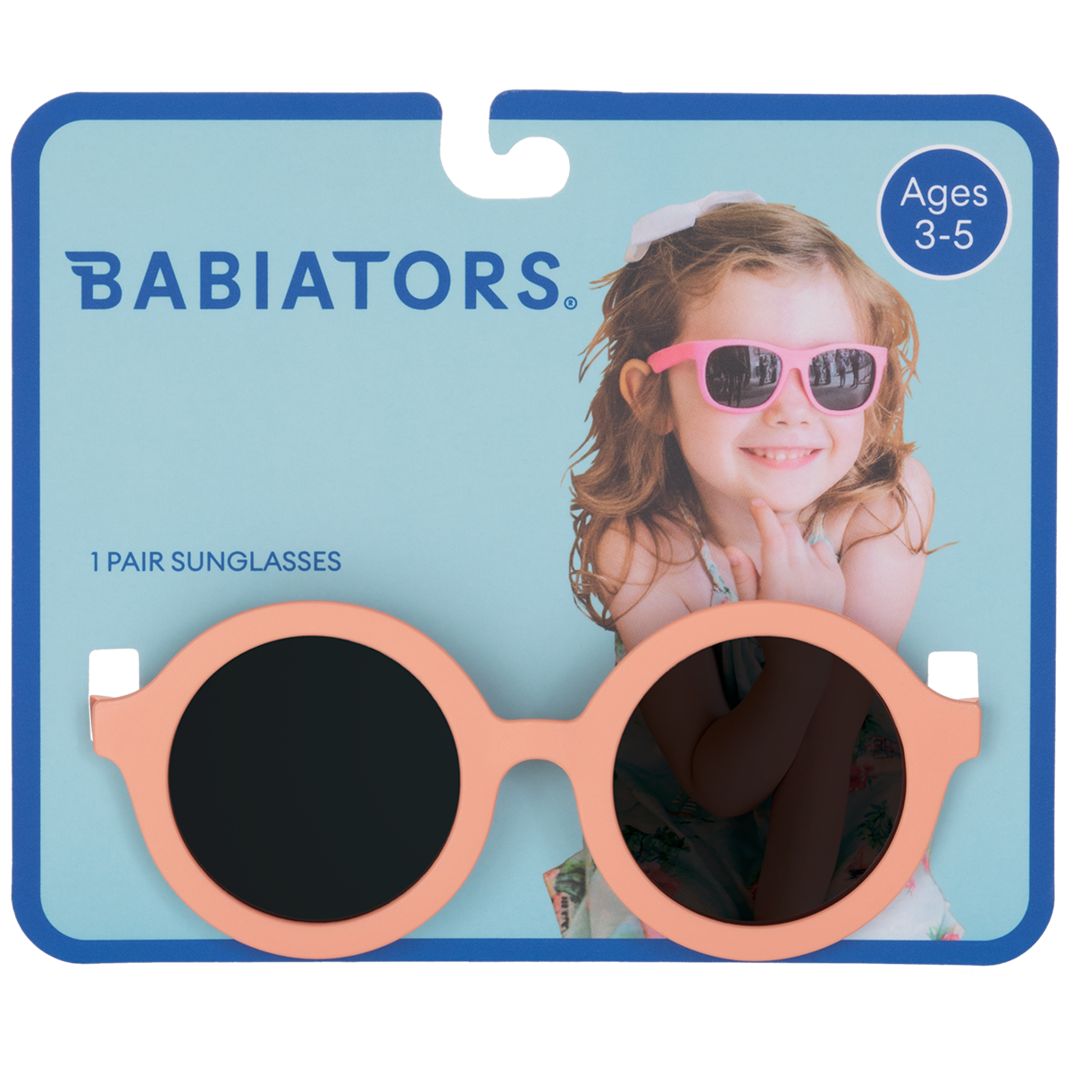 Peach Euro Round Kids Sunglasses on Peggable Hangtag