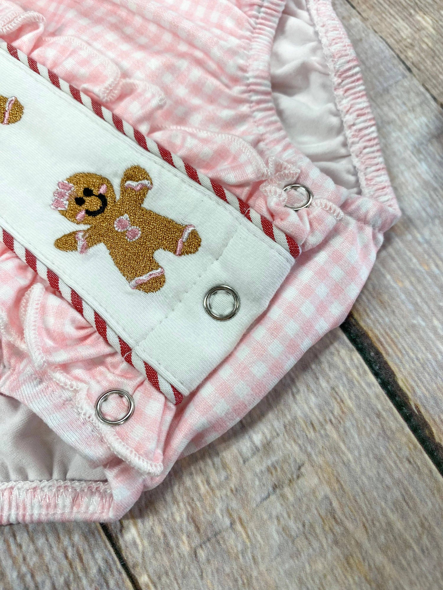 Gingerbread Friends Pink Embroidered Infant Romper