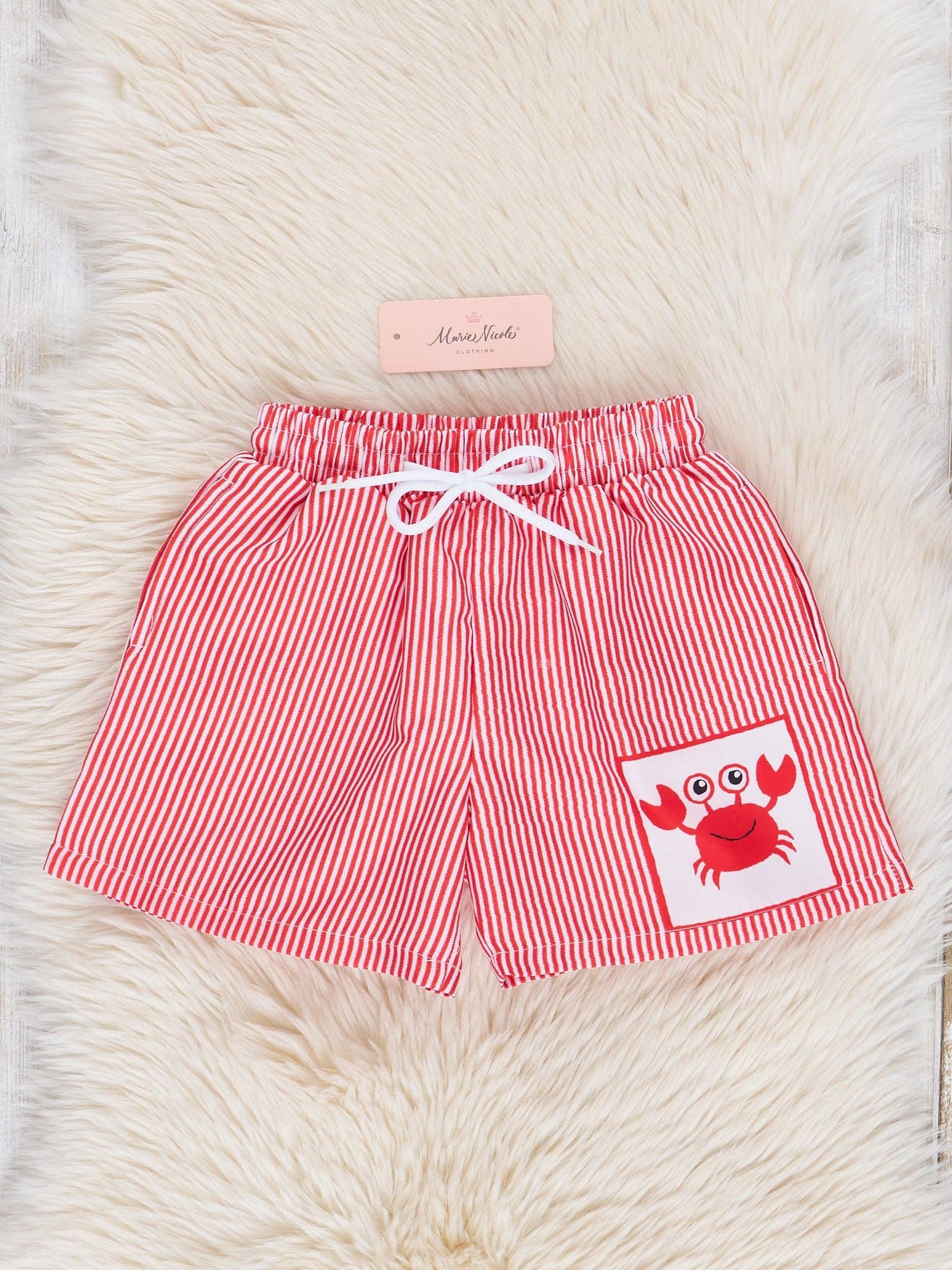 Happy Crab Striped Swim Trunks