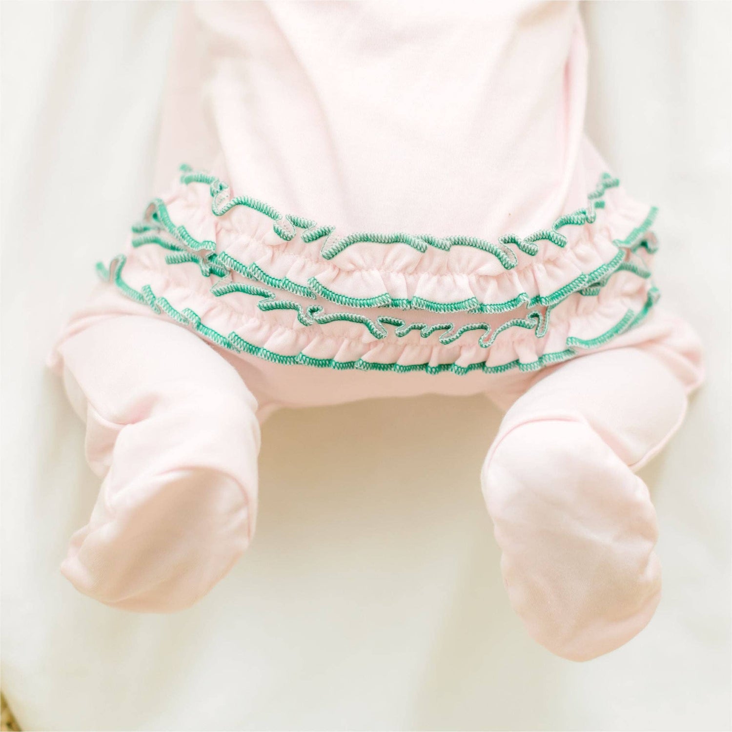 Mini Mallard Embroidered Ruffle Zip Footie - Pink
